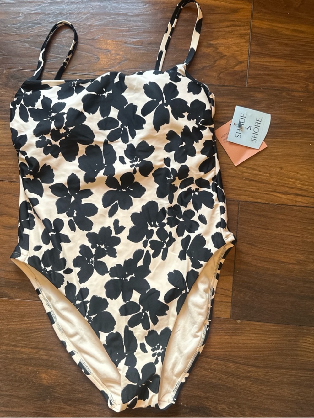 Shade & Shore Black Floral on White One-Piece Swimsuit